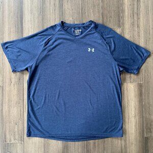 Under Armour The Tech Tee Athletic VNeck.T-Shirt Size 2XL Tall Navy Blue Heather